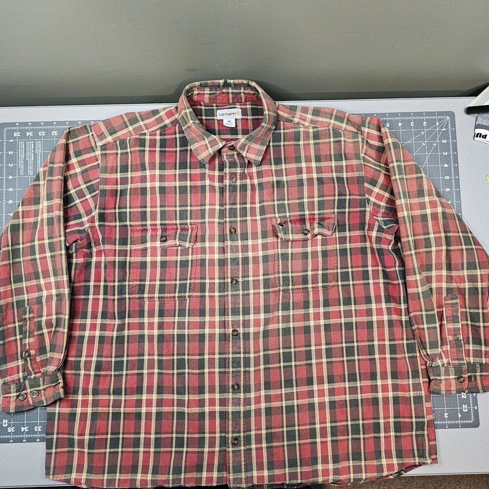 Carhartt Work Shirt Mens XXXL Red Heavy Plaid Essential Button Down Mechanic